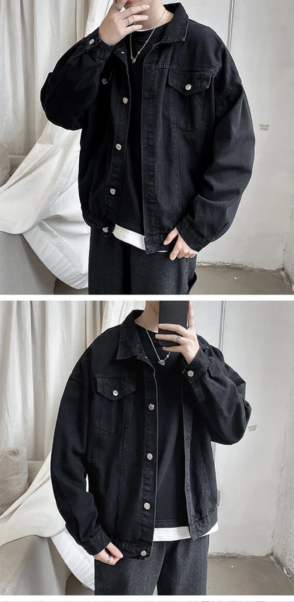 Men’s Black Denim Jacket – Casual Streetwear Bomber