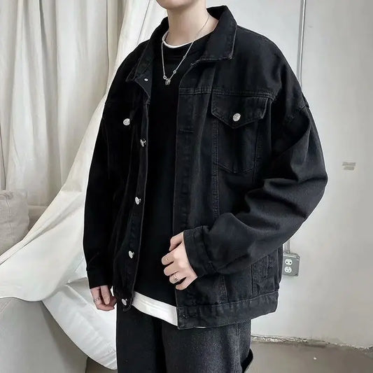 Men’s Black Denim Jacket – Casual Streetwear Bomber