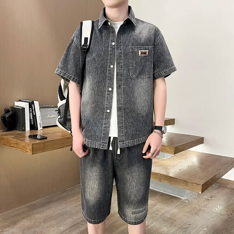 Short Sleeve Denim T-Shirt & Shorts Set
