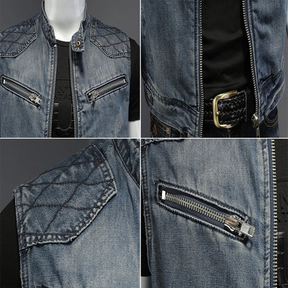 Men’s Denim Vest – Vintage Ripped Punk Jean Waistcoat
