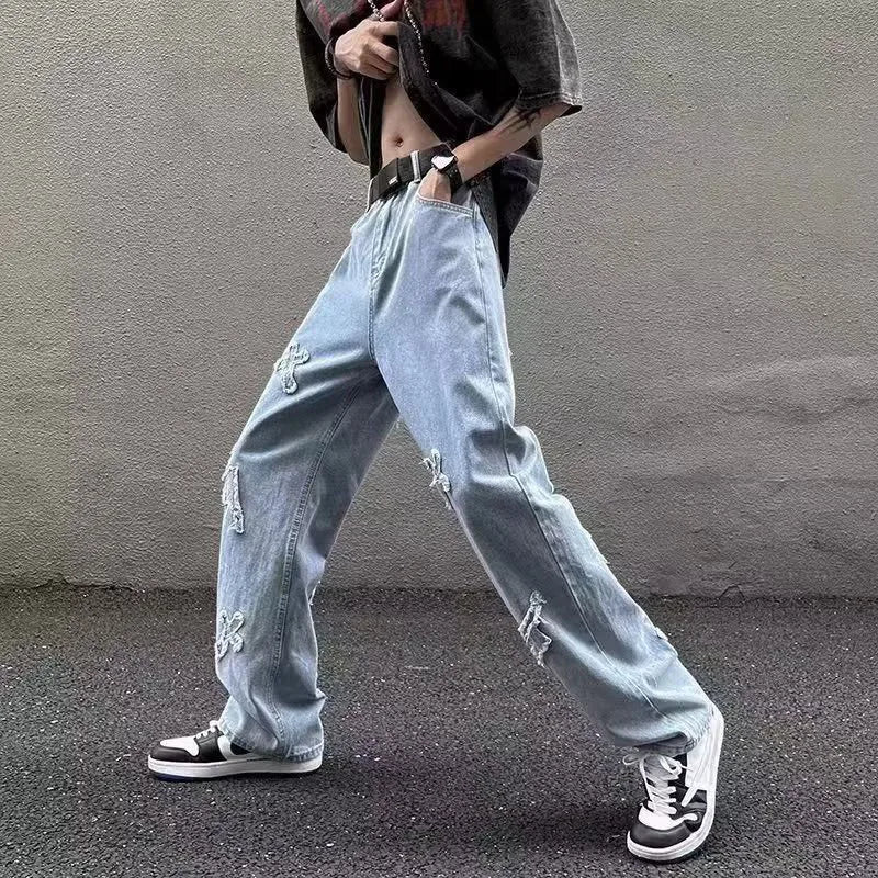 Men’s Loose Straight Leg Denim Jeans – Casual Y2K Streetwear