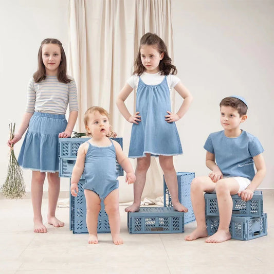 Kids Striped Denim-Style Tee – Casual Cotton Top (1–3Y)