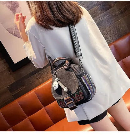 Women’s Denim Embroidered Backpack – Retro Ethnic Crossbody Bag