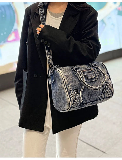Women’s Denim Shoulder Bag – Large Capacity Crossbody Tote