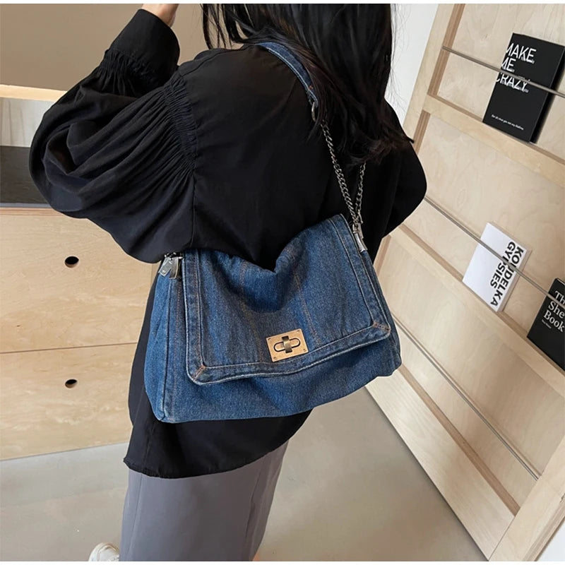 Denim Chain Crossbody Bag – Trendy All-Match Shoulder Tote for Women