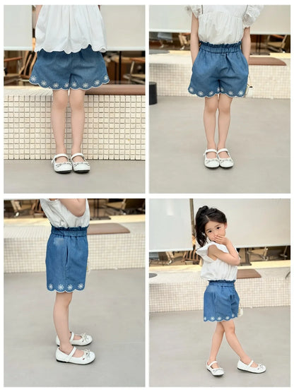Kids French Style Floral Denim Dress – Summer Cotton Outfit