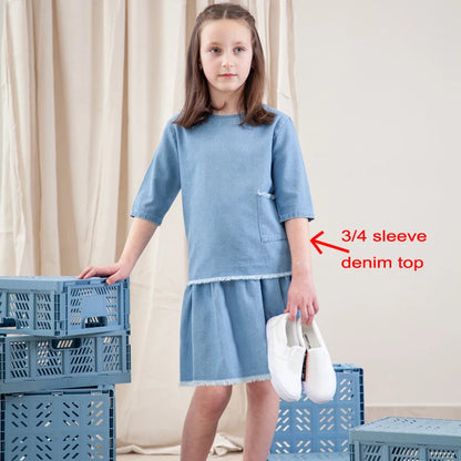 Kids Striped Denim-Style Tee – Casual Cotton Top (1–3Y)