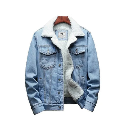 Men’s Padded Denim Jacket – Slim Wool-Lined Jean Coat