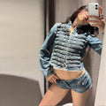 Military Style Denim Jacket & Pants Set