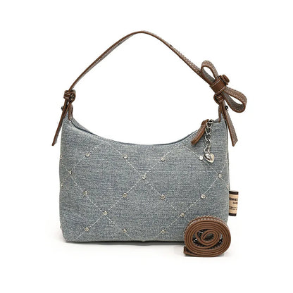 Women’s Denim Armpit Bag – 2025 Trendy Beaded Shoulder & Crossbody Tote