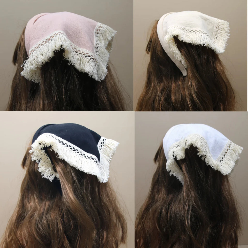 Girls & Women Linen Denim Bow Headband – Long Tail Hair Accessory