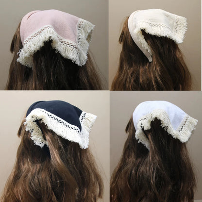 Girls & Women Linen Denim Bow Headband – Long Tail Hair Accessory