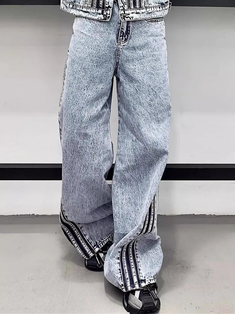 Striped Denim Jacket & Wide Leg Set