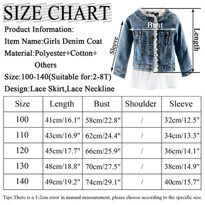 Girls Lace Denim Jacket – Cute Jean Coat with Lace Skirt & Collar
