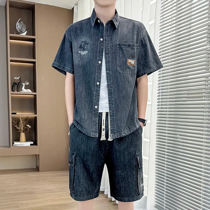 Short Sleeve Denim T-Shirt & Shorts Set