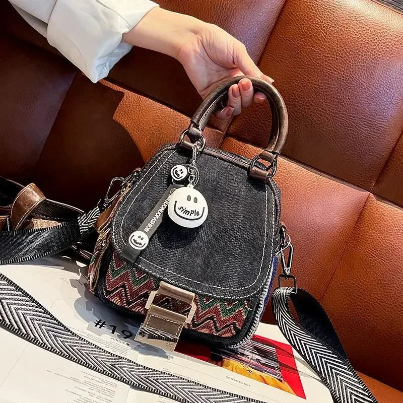 Women’s Denim Embroidered Backpack – Retro Ethnic Crossbody Bag