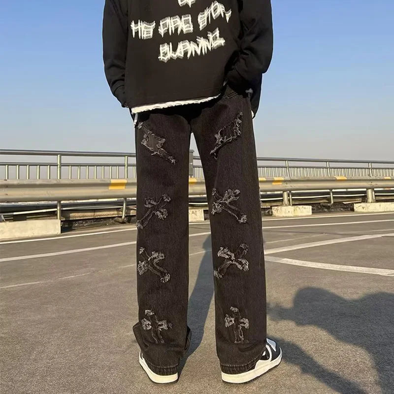 Men’s Loose Straight Leg Denim Jeans – Casual Y2K Streetwear