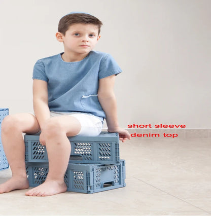 Kids Striped Denim-Style Tee – Casual Cotton Top (1–3Y)