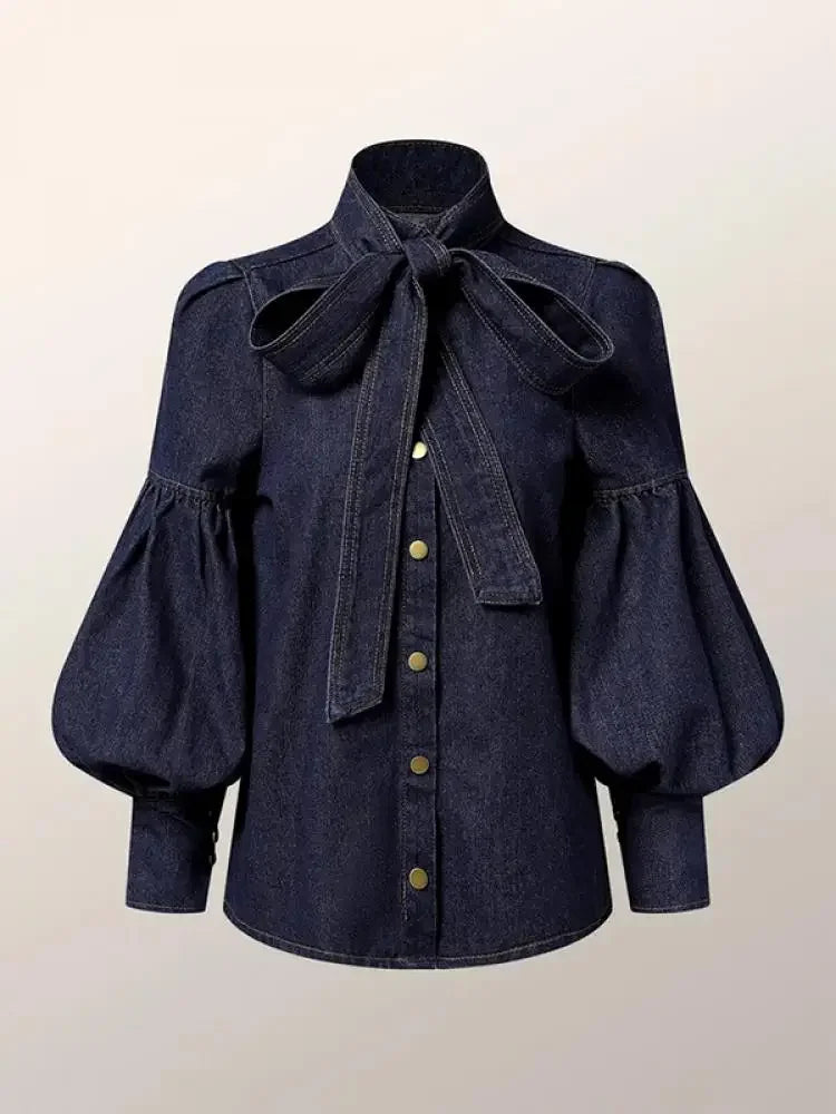 Puff Sleeve Denim Blouse