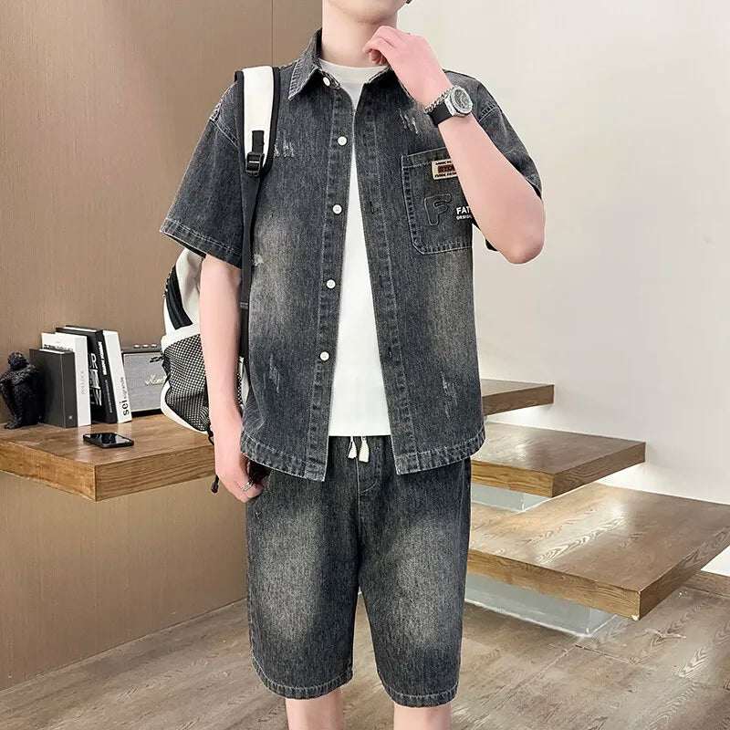 Short Sleeve Denim T-Shirt & Shorts Set