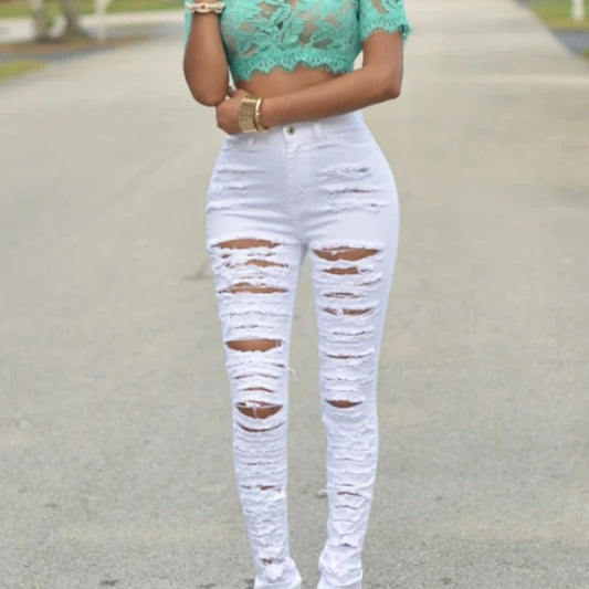 Women’s High Waist Ripped Skinny Jeans – 2025 Designer Denim