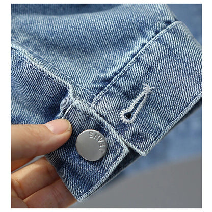 Teen Girls Pearl Denim Jacket – Bow Knot Fashion Coat for Spring & Autumn