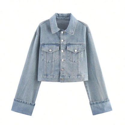 Women’s Denim Jacket & Wide-Leg Jeans Set – High Street Style