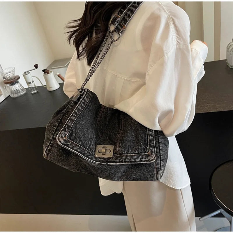 Denim Chain Crossbody Bag – Trendy All-Match Shoulder Tote for Women