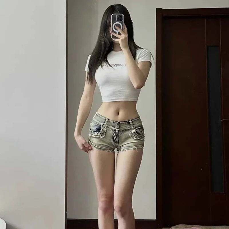 Women’s Skinny Denim Shorts – Low-Rise Y2k Summer Style