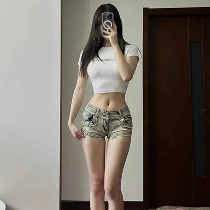 Women’s Skinny Denim Shorts – Low-Rise Y2k Summer Style