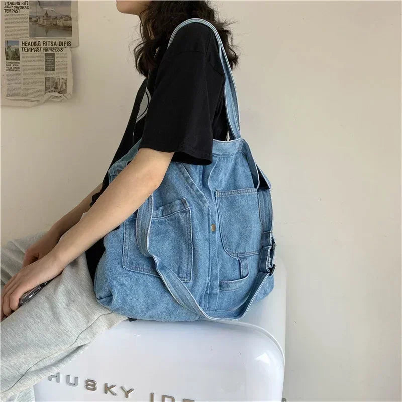 Women’s Denim Shoulder Bag – Casual Tote & Crossbody