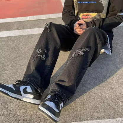 Men’s Loose Straight Leg Denim Jeans – Casual Y2K Streetwear