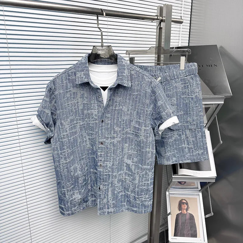 Jacquard Denim Shirt & Shorts Set