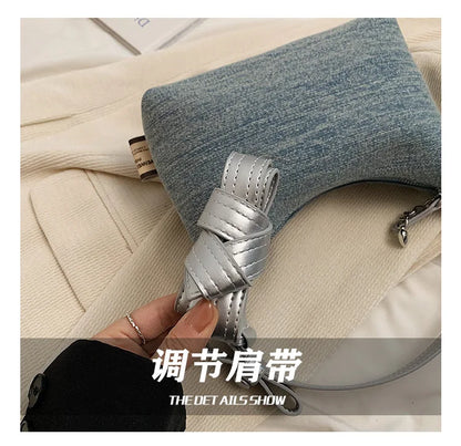 Women’s Denim Armpit Bag – 2025 Trendy Beaded Shoulder & Crossbody Tote