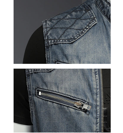 Men’s Denim Vest – Vintage Ripped Punk Jean Waistcoat