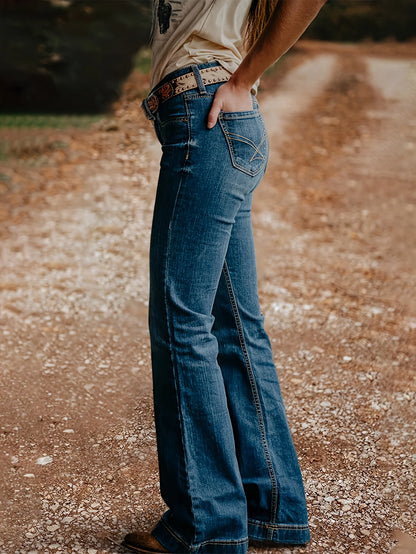 Women’s Vintage Slim Denim Jeans with Embroidered Pockets