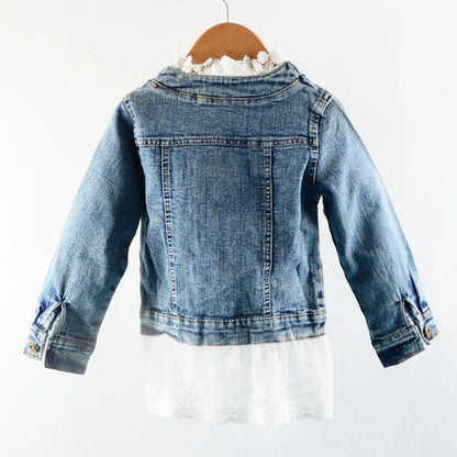Girls Lace Denim Jacket – Cute Jean Coat with Lace Skirt & Collar