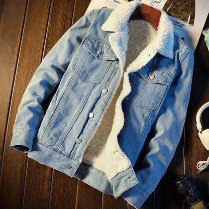 Men’s Padded Denim Jacket – Slim Wool-Lined Jean Coat