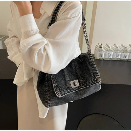 Denim Chain Crossbody Bag – Trendy All-Match Shoulder Tote for Women
