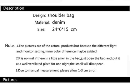 Women’s Denim Shoulder Bag – Star Pattern Hobo Tote