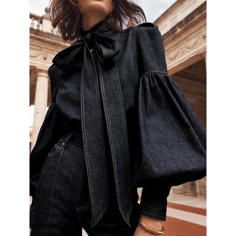 Puff Sleeve Denim Blouse