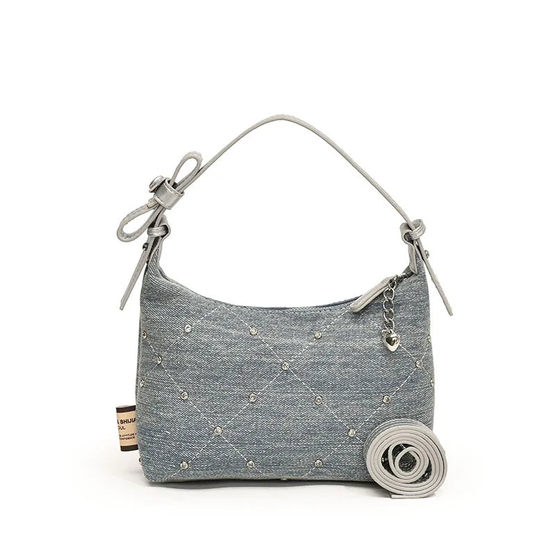 Women’s Denim Armpit Bag – 2025 Trendy Beaded Shoulder & Crossbody Tote