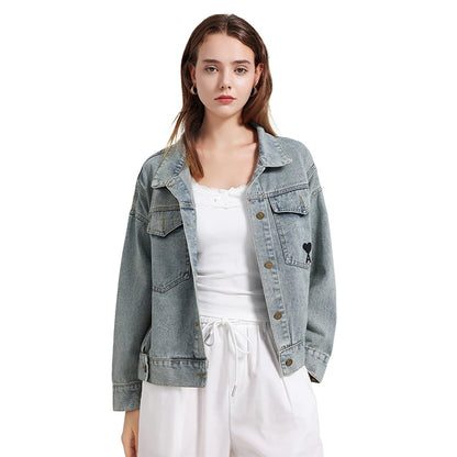 Women’s Denim Shirt – Embroidered Long Sleeve Top