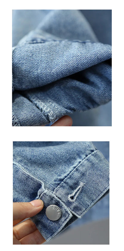 Teen Girls Pearl Denim Jacket – Bow Knot Fashion Coat for Spring & Autumn