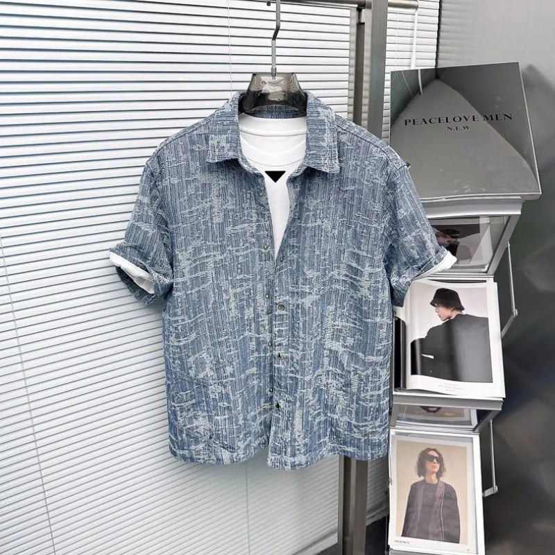 Jacquard Denim Shirt & Shorts Set