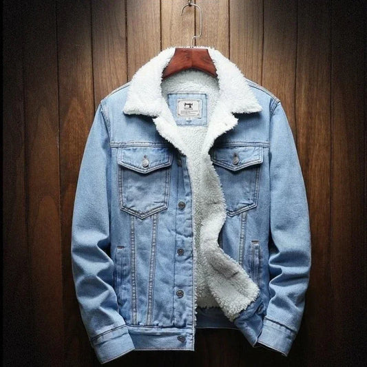 Men’s Padded Denim Jacket – Slim Wool-Lined Jean Coat