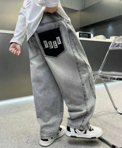 Boys Light Grey Denim Jeans – Casual Relaxed Fit Pants