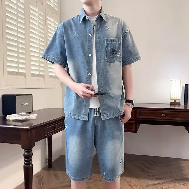 Short Sleeve Denim T-Shirt & Shorts Set