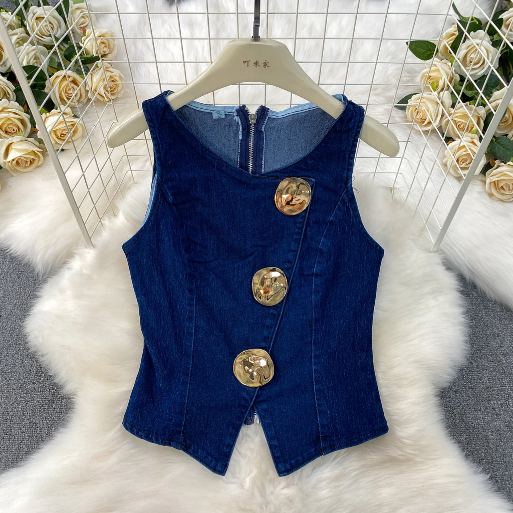 Denim Vest & Wide Leg Pants Set
