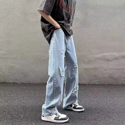Men’s Loose Straight Leg Denim Jeans – Casual Y2K Streetwear